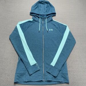 Under Armour Hoodie Womens Small Blue Colorblock Full Zip‎ Stretch Logo Athletic